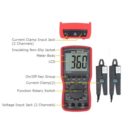 Xtester-ETCR4000 High Precision Handheld Double Clamp Digital Phase Voltmeter