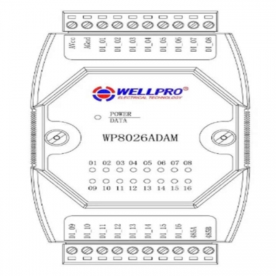 Musktool- WP8026ADAM 16 Channel WELLPRO DI MODBUS RTU Communications Digital Input Module Optocoupler Isolated