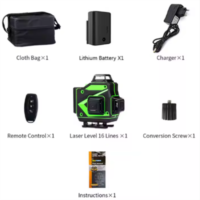 Musktool-4D16 Professional Self-Leveling Green Laser Level 360 Degree Horizontal Vertical Super Powerful 4D16 Green Beam Laser